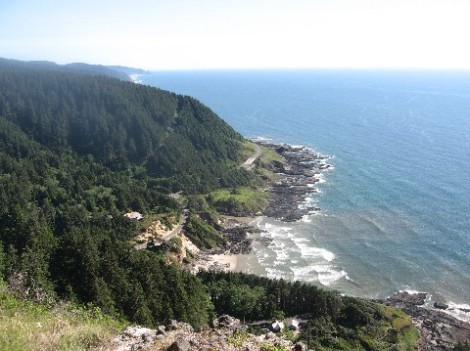 The southern view from Cape Perpetua.  The highway below is 101.