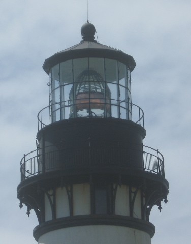 A really big, really gorgeous first order (the largest size) Fresnel lens at the top of Yaquina Head Lighthouse.